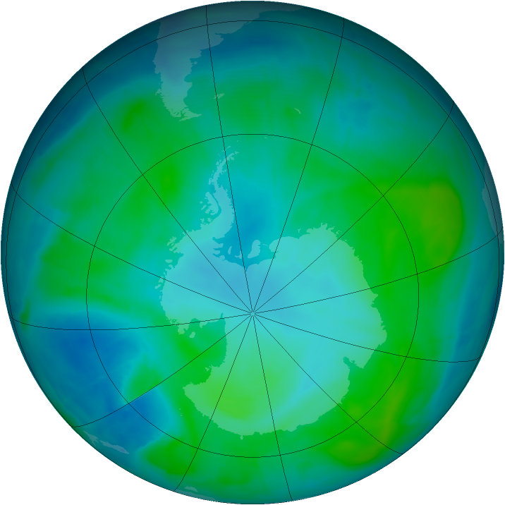 Antarctic ozone map for 26 January 2015